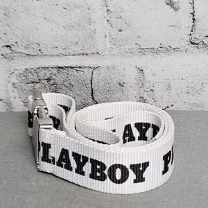 PLAYBOY White Logo Web Belt Seatbelt Buckle Y2K Streetwear